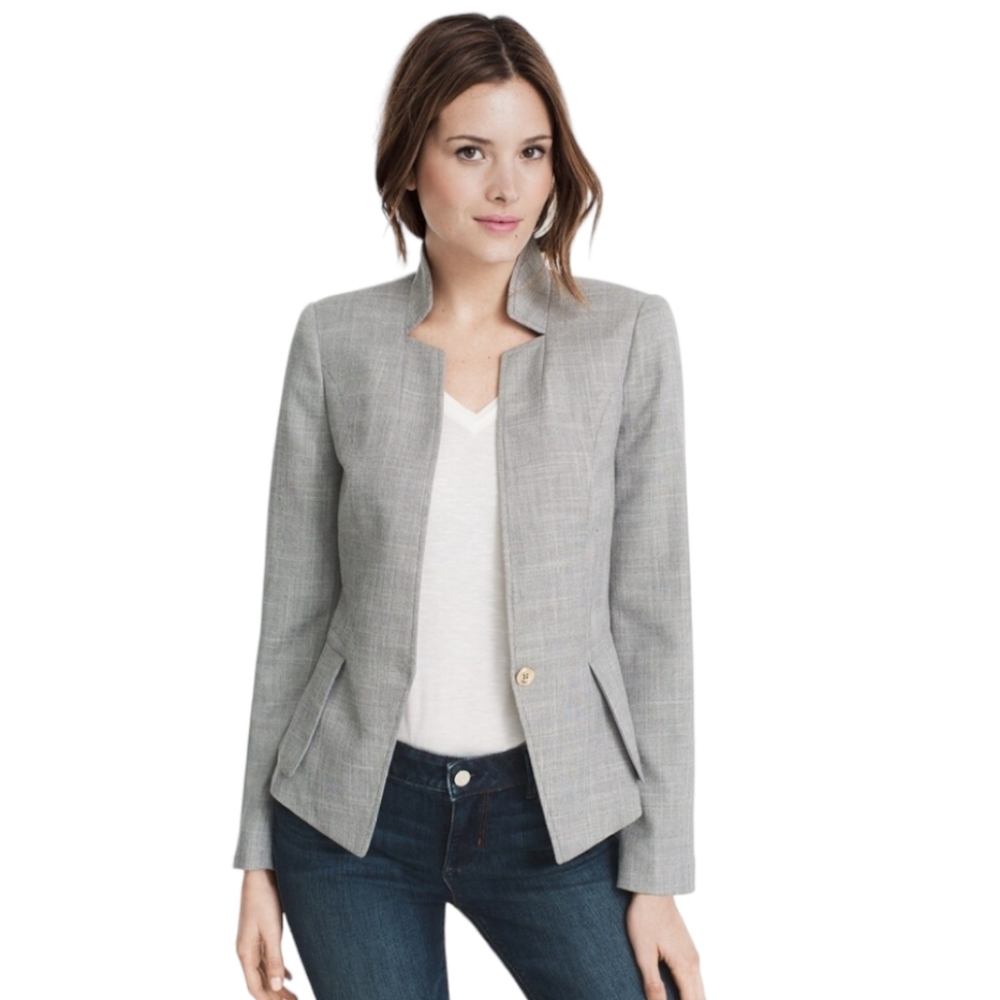 WHBM Single Button Yarn Dyed Peplum Suit Jacket Size 8